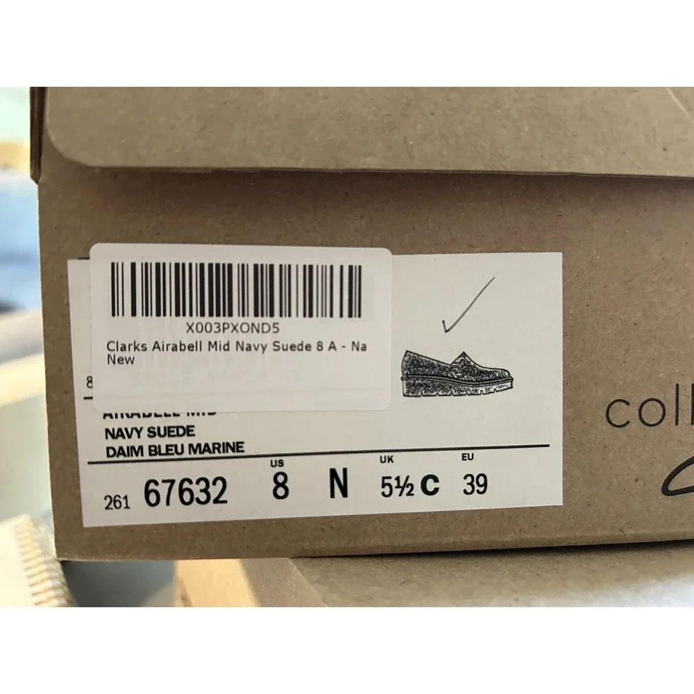 Clarks‎ Airabell Mid Navy Suede Wedges Leather Closed Toe NEW Size 8 N